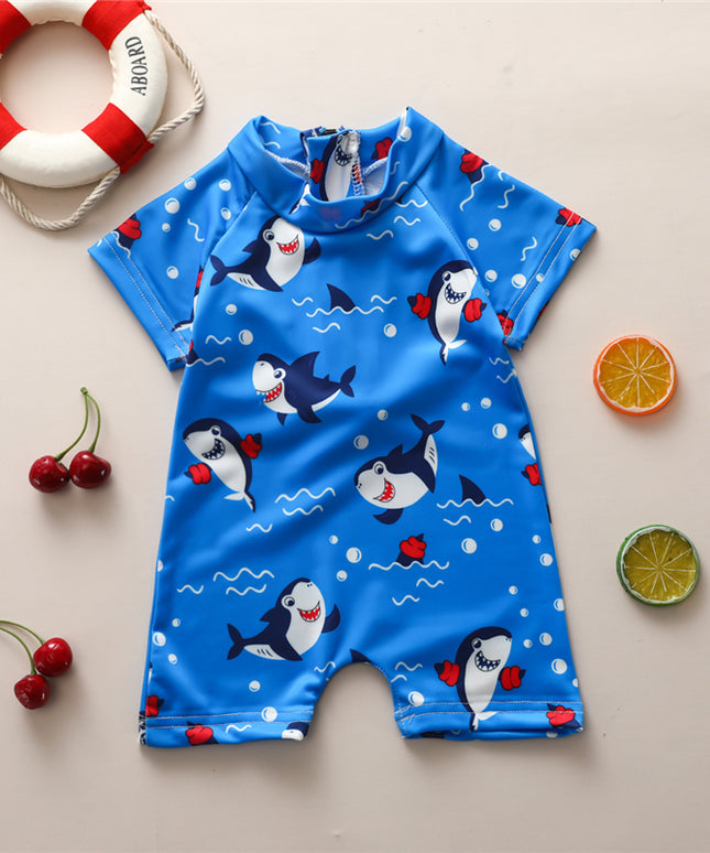 Kostium kąpielowy jednoczęściowy dla chłopca ze wzorem w rekiny