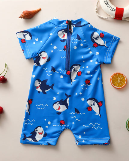 Kostium kąpielowy jednoczęściowy dla chłopca ze wzorem w rekiny
