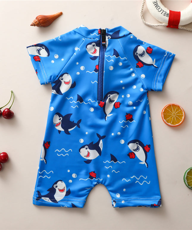 Kostium kąpielowy jednoczęściowy dla chłopca ze wzorem w rekiny