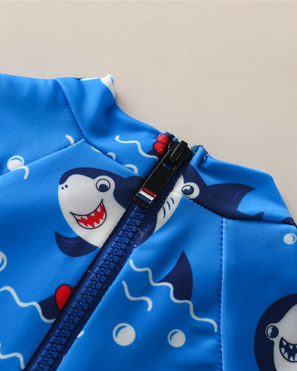 Kostium kąpielowy jednoczęściowy dla chłopca ze wzorem w rekiny