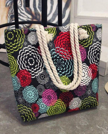 Torba plażowa z plecionymi ramiączkami we wzory