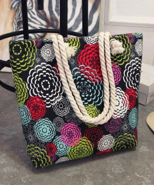 Torba plażowa z plecionymi ramiączkami we wzory