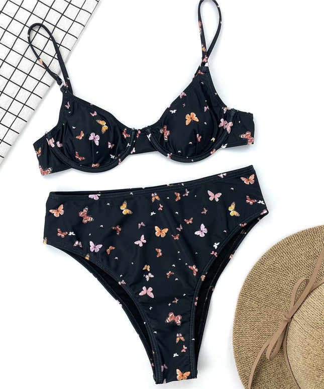 Damski dwuczęściowy strój kąpielowy bikini w motyle