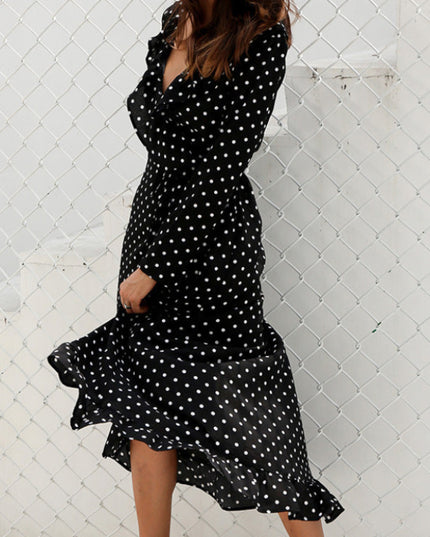 Sukienka maxi czarna w kropki