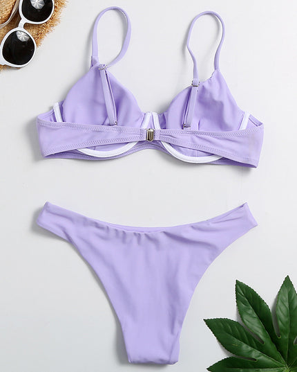Damski dwuczęściowy strój kąpielowy bikini fioletowy na cienkich ramiączkach