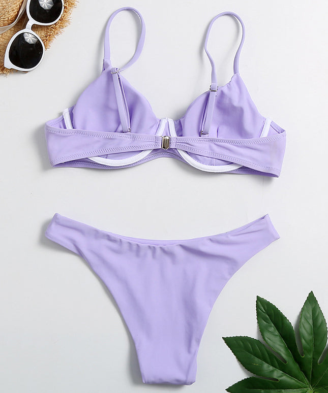 Damski dwuczęściowy strój kąpielowy bikini fioletowy na cienkich ramiączkach