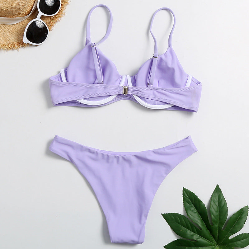 Damski dwuczęściowy strój kąpielowy bikini fioletowy na cienkich ramiączkach