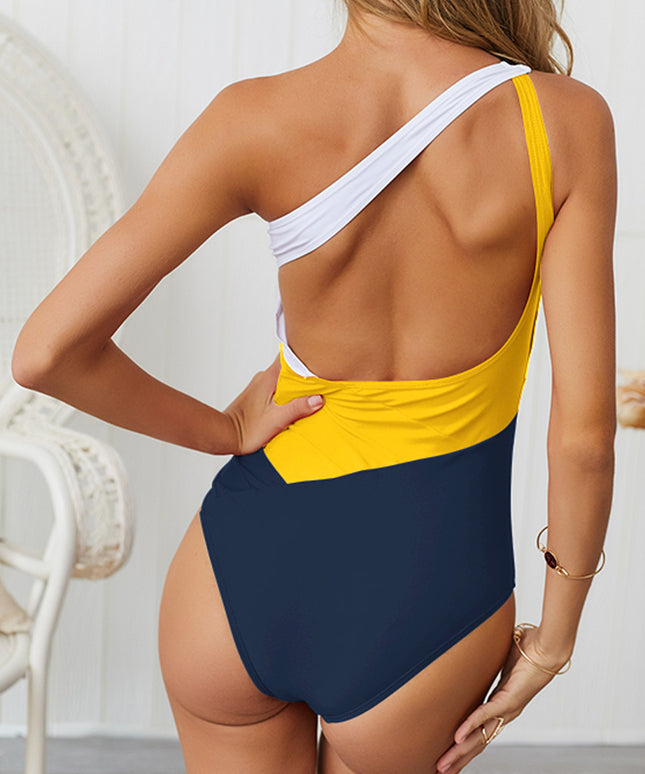 Damski jednoczęściowy strój kąpielowy na jedno ramię z wycięciem na plecach