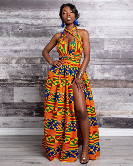 Sukienka maxi z indiańskim wzorem i wiązaniem