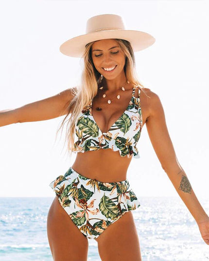 Damski dwuczęściowy strój kąpielowy bikini z falbankami