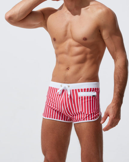 Męskie bokserki kąpielowe w paski z zapinaną kieszonką