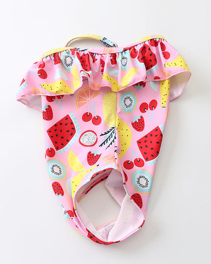 Jednoczęściowy strój kąpielowy dla niemowląt w owoce z falbankami