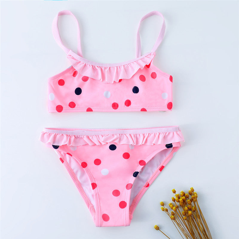 Dwuczęściowy strój kąpielowy bikini dla dziewczynek z falbanką