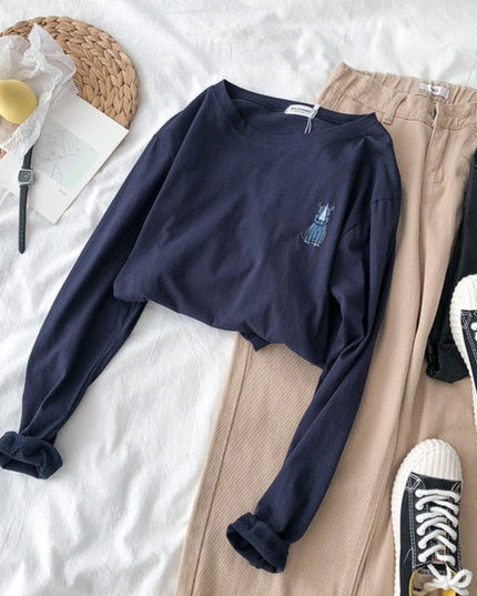 Damska koszulka z długim rękawem z naszywkami zwierzątek