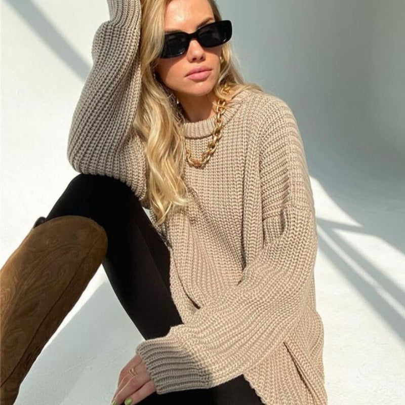 Damski sweter dziergany o kroju oversize