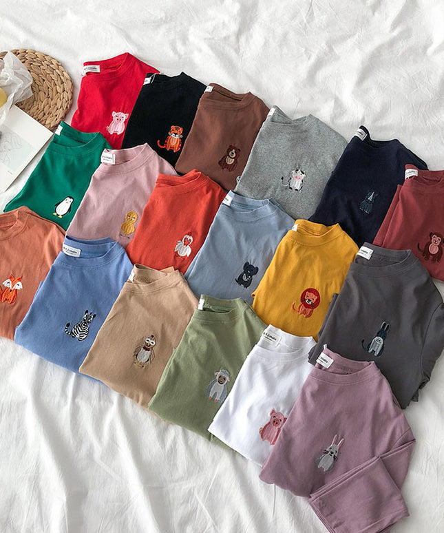 Damska koszulka z długim rękawem z naszywkami zwierzątek