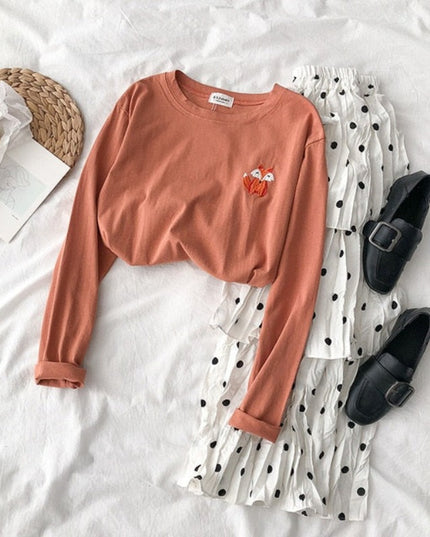 Damska koszulka z długim rękawem z naszywkami zwierzątek