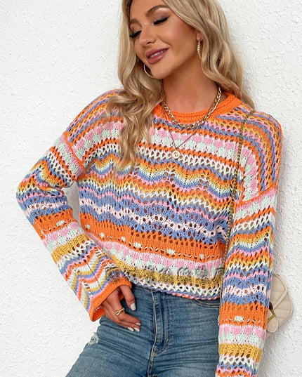 Damski sweter dziergany wielokolorowy