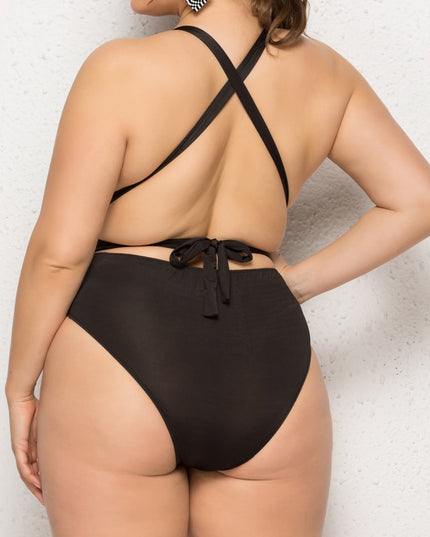 Jednoczęściowy strój kąpielowy plus size mocno wycięty