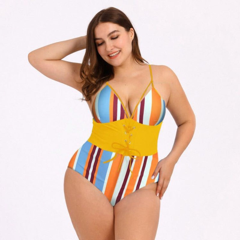 Jednoczęściowy strój kąpielowy plus size z gorsetem