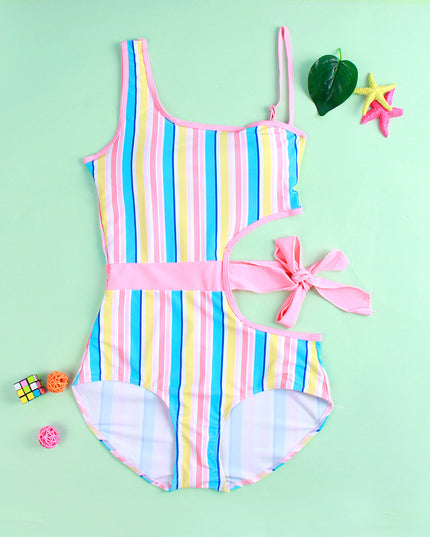 Jednoczęściowy strój kąpielowy dla dziewczynki z wycięciem i wiązaniem