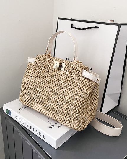 Torba plażowa słomkowa z kolorowym paskiem