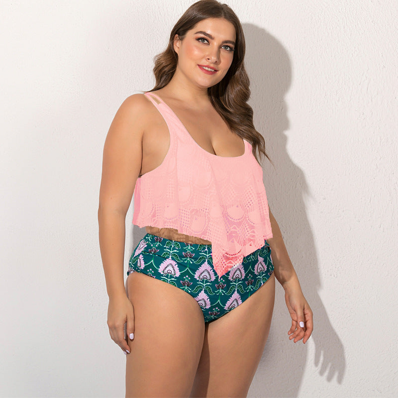 Dwuczęściowy strój kąpielowy plus size z ażurową górą