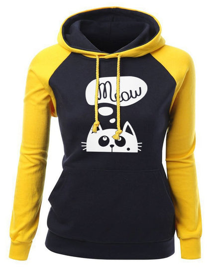 Damska bluza dwukolorowa z nadrukiem kota