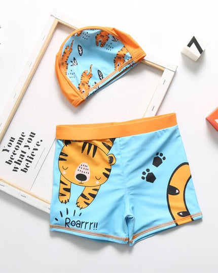 Kąpielówki dla chłopców z czepkiem kąpielowym w zwierzątka