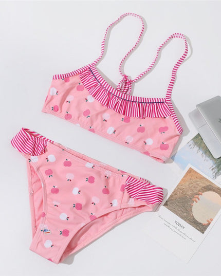 Dwuczęściowy strój kąpielowy bikini dla dziewczynek z falbanką