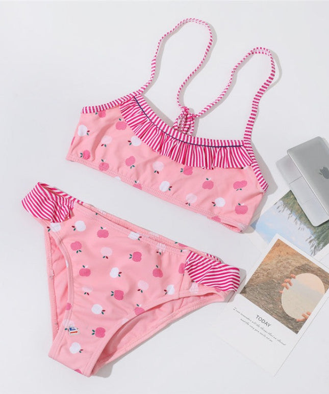 Dwuczęściowy strój kąpielowy bikini dla dziewczynek z falbanką