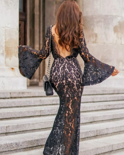 Sukienka długa wieczorowa z koronką