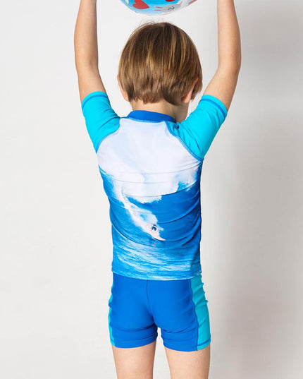 Dwuczęściowy kostium kąpielowy dla chłopca z napisami