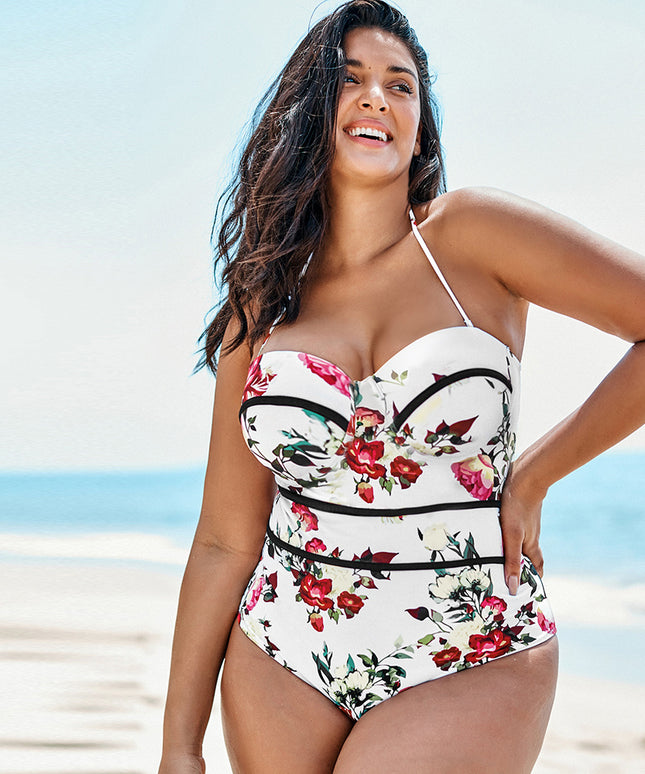 Jednoczęściowy strój kąpielowy plus size w kwiaty