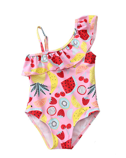Jednoczęściowy strój kąpielowy dla niemowląt w owoce z falbankami