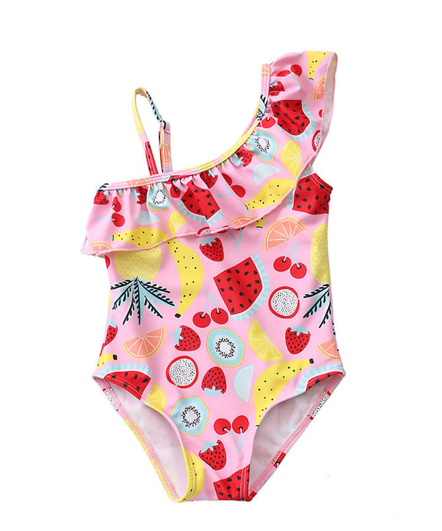 Jednoczęściowy strój kąpielowy dla niemowląt w owoce z falbankami