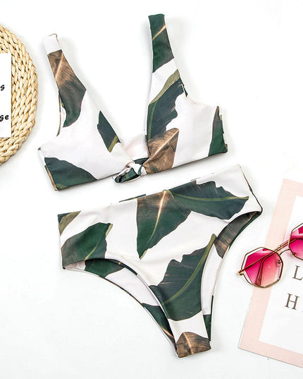 Damski dwuczęściowy strój kąpielowy bikini z motywem liści palmy