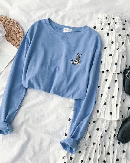 Damska koszulka z długim rękawem z naszywkami zwierzątek