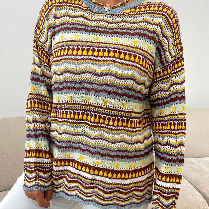 Damski sweter dziergany wielokolorowy