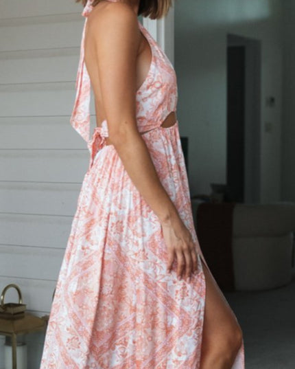 Sukienka maxi luźna wiązana na szyi