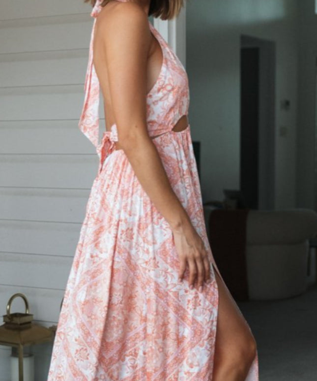 Sukienka maxi luźna wiązana na szyi