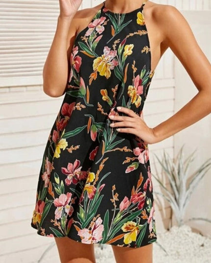 Sukienka mini letnia na ramiączkach w kwiecisty wzór