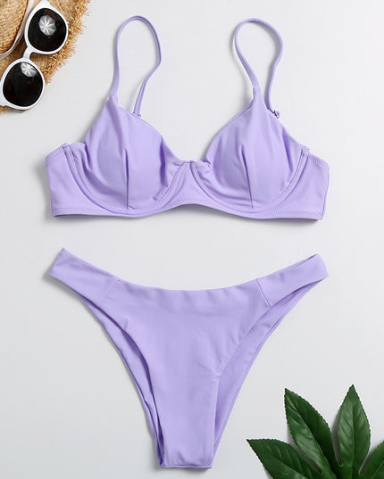 Damski dwuczęściowy strój kąpielowy bikini fioletowy na cienkich ramiączkach