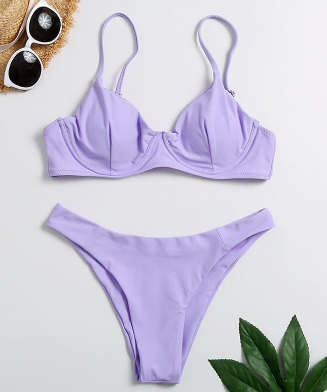 Damski dwuczęściowy strój kąpielowy bikini fioletowy na cienkich ramiączkach