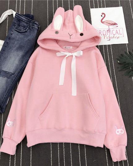 Damska bluza z kapturem z uszami królika