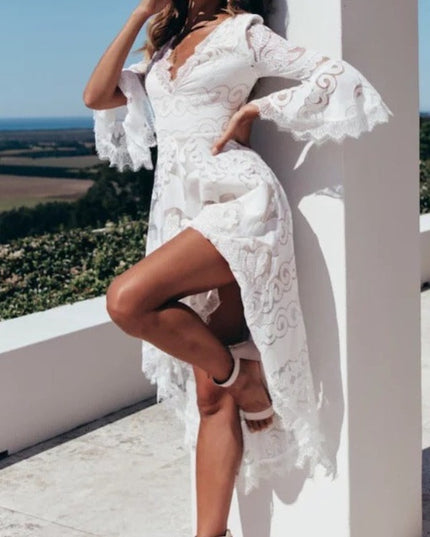 Sukienka midi biała koronkowa letnia zwiewna