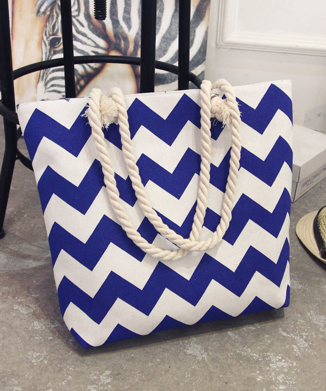 Torba plażowa z plecionymi ramiączkami w zygzaki