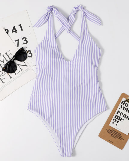 Jednoczęściowy strój kąpielowy monokini w paski