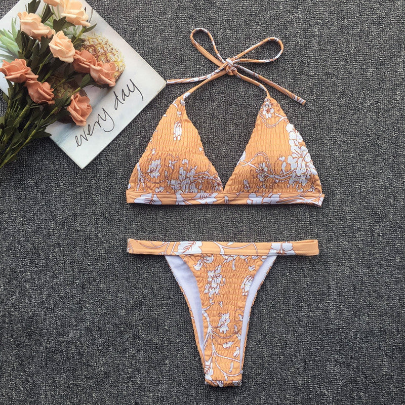 Damski dwuczęściowy strój kąpielowy bikini z marszczonego materiału