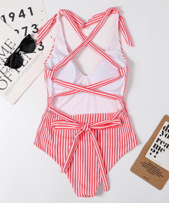 Jednoczęściowy strój kąpielowy monokini w paski